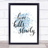 Love Kills Slowly Inspirational Quote Print Blue Watercolour Poster