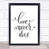Love Never Dies Quote Print Poster Typography Word Art Picture Love Never Dies Quote Print Poster Typography Word Art Picture