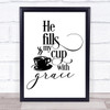 Christian Coffee Grace Quote Typogrophy Wall Art Print