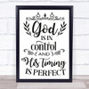 God Is In Control Quote Typogrophy Wall Art Print