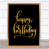 Happy Birthday Swirl Quote Print Black & Gold Wall Art Picture