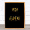 Happy New Year Quote Print Black & Gold Wall Art Picture