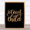 Ocean Child Quote Print Black & Gold Wall Art Picture