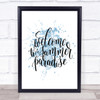 Welcome To Summer Paradise Inspirational Quote Print Blue Watercolour Poster