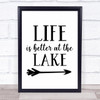 Life Better At The Lake Quote Typogrophy Wall Art Print