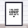 I Had Cancer Cancer Never Had Me Quote Print Poster Typography Word Art Picture