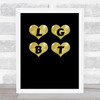 LGBT Rainbow Hearts Gold Black Quote Typogrophy Wall Art Print