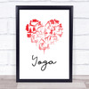 Love Yoga Heart Silhouette Red Heart Quote Typogrophy Wall Art Print