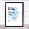 Word Definition Father Inspirational Quote Print Blue Watercolour Poster