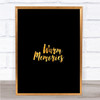 Warm Memories Quote Print Black & Gold Wall Art Picture