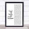 Ed Sheeran Perfect White Script Song Lyric Quote Print