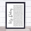 Lionel Ritchie My Destiny White Script Song Lyric Quote Print