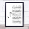 Gnarls Barkley Crazy White Script Song Lyric Print