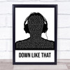 KSI Down Like That Black & White Man Headphones Song Lyric Quote Music Print