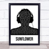 Post Malone & Swae Lee Sunflower Black & White Man Headphones Song Lyric Wall Art Print