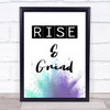 Rise & Grind Purple Explosion Style Quote Typogrophy Wall Art Print