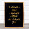 Girl With A Mind Quote Print Black & Gold Wall Art Picture