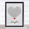 Florida Georgia Line Simple Grey Heart Song Lyric Wall Art Print