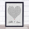 Jess Glynne All I Am Grey Heart Song Lyric Quote Print