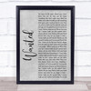 Hunter Hayes Wanted Rustic Script Grey Song Lyric Quote Print