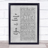 The Wannadies You & Me Grey Rustic Script Song Lyric Quote Music Print