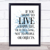 Live A Happy Life Inspirational Quote Print Blue Watercolour Poster