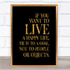 Live A Happy Life Quote Print Black & Gold Wall Art Picture