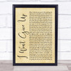 Jason Mraz I Won't Give Up Rustic Script Song Lyric Quote Print