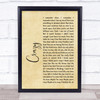 Gnarls Barkley Crazy Rustic Script Song Lyric Print