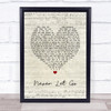 Tom Waits Never Let Go Script Heart Song Lyric Quote Music Print