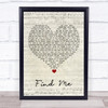 David Gates Find Me Script Heart Song Lyric Quote Music Print