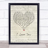 Earl I Love You Script Heart Song Lyric Wall Art Print