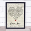 All About Eve December Script Heart Song Lyric Wall Art Print