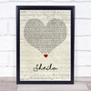 Jamie T Sheila Script Heart Song Lyric Wall Art Print