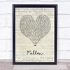 Upchurch Fallen Script Heart Song Lyric Wall Art Print