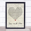 You + Me You and Me Script Heart Song Lyric Quote Print