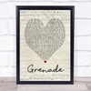 Grenade Bruno Mars Script Heart Song Lyric Quote Print