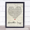 Blue Breathe Easy Script Heart Song Lyric Quote Print