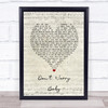 Beach Boys Don't Worry Baby Script Heart Song Lyric Print