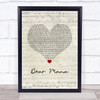 2Pac Dear Mama Script Heart Song Lyric Print