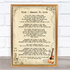 Kiss Reason To Live Vintage Guitar Song Lyric Print