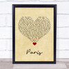 Friendly Fires Paris Vintage Heart Song Lyric Quote Music Print