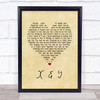 Coldplay X & Y Vintage Heart Song Lyric Quote Music Print