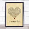 Celine Dion I Surrender Vintage Heart Song Lyric Wall Art Print