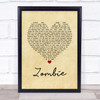 The Cranberries Zombie Vintage Heart Song Lyric Quote Print
