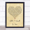U2 All I Want Is You Vintage Heart Song Lyric Quote Print