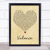 Amy Winehouse Valerie Vintage Heart Song Lyric Print