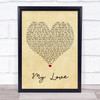 Jess Glynne My Love (Acoustic) Vintage Heart Song Lyric Print