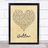 Tom Baxter Better Vintage Heart Song Lyric Print