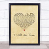 Elvis Presley I Will Be True Vintage Heart Song Lyric Print